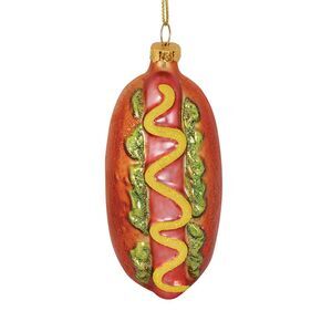 Hot Dog on Bun Relish Mustard Blown Glass Christmas Holiday Ornament Cape Shore